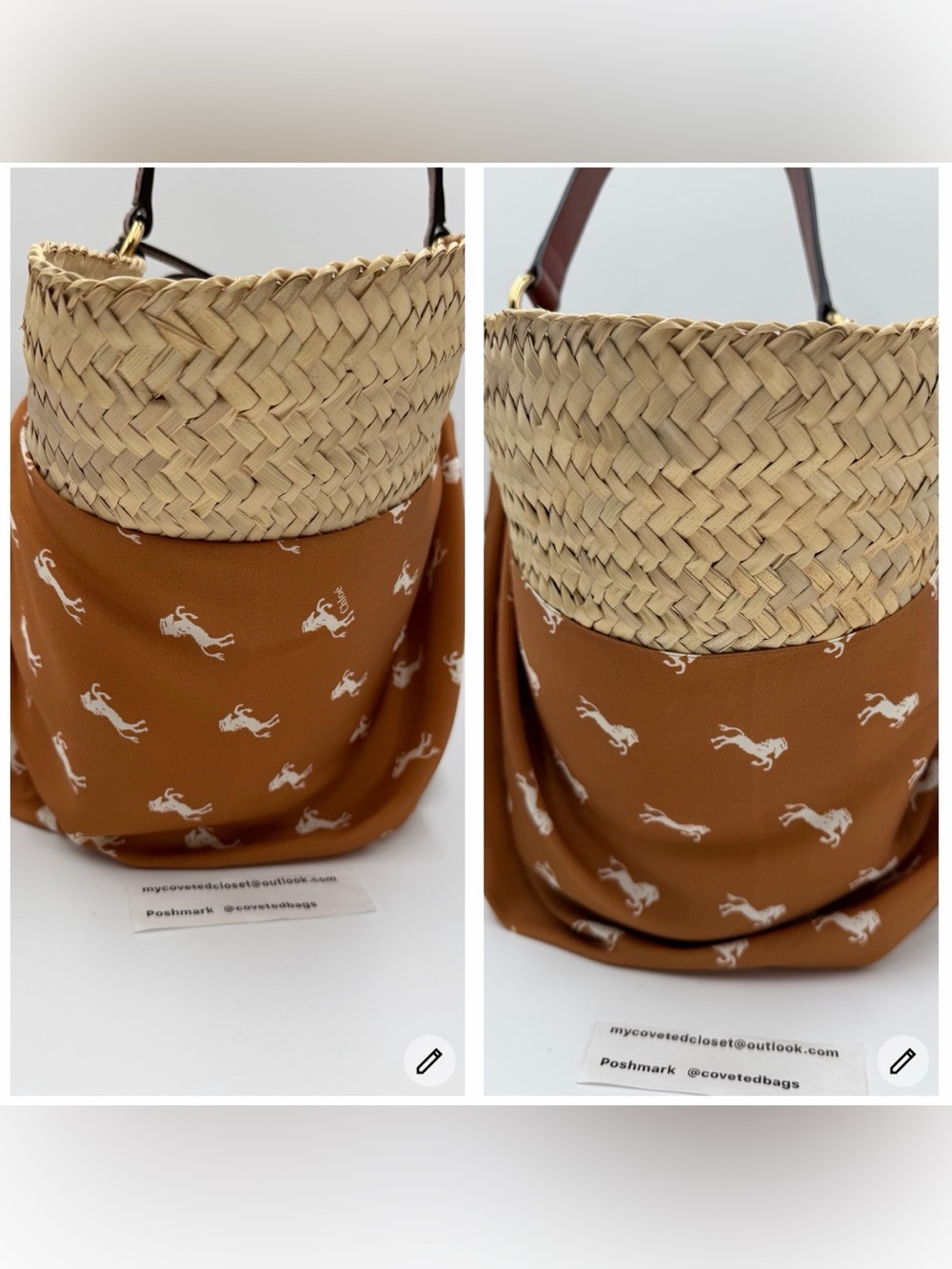 Chloe Panier Raffia Basket Bag Horse Print Silk Scarf & Pouch - Excellent w/COA - Picture 4 of 16